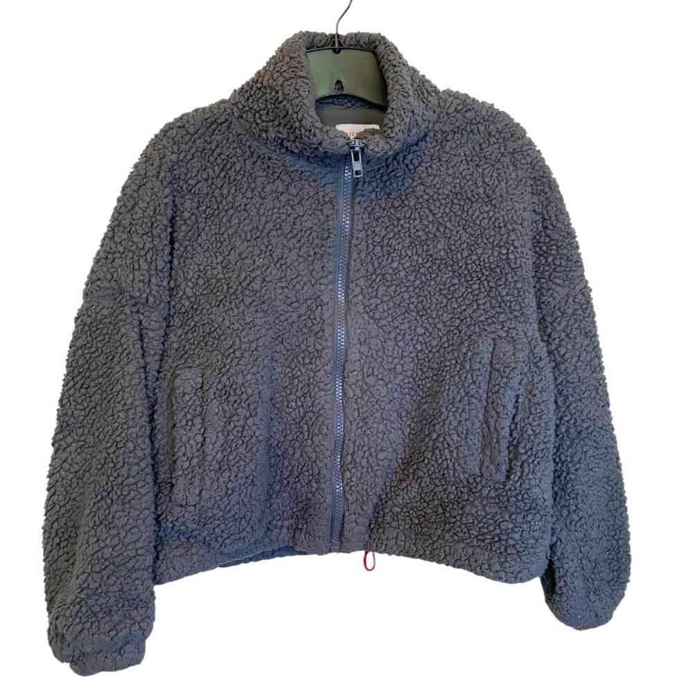 Urban Outfitters Sherpa Fleece Jacket S/P Charcoal Gray Teddy Full Zip Outdoor